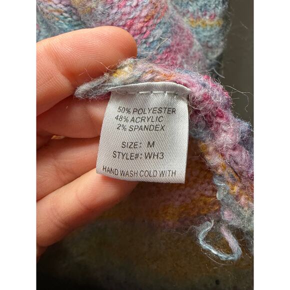 Woven Heart stripe colorful oversized cardigan womens medium boho fairy cottage - Picture 3 of 7